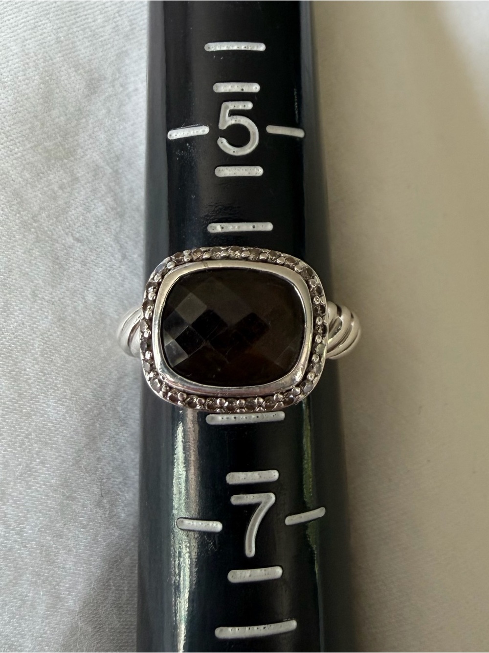 David Yurman Sterling Silver Smoky Quartz Halo Ring with diamonds